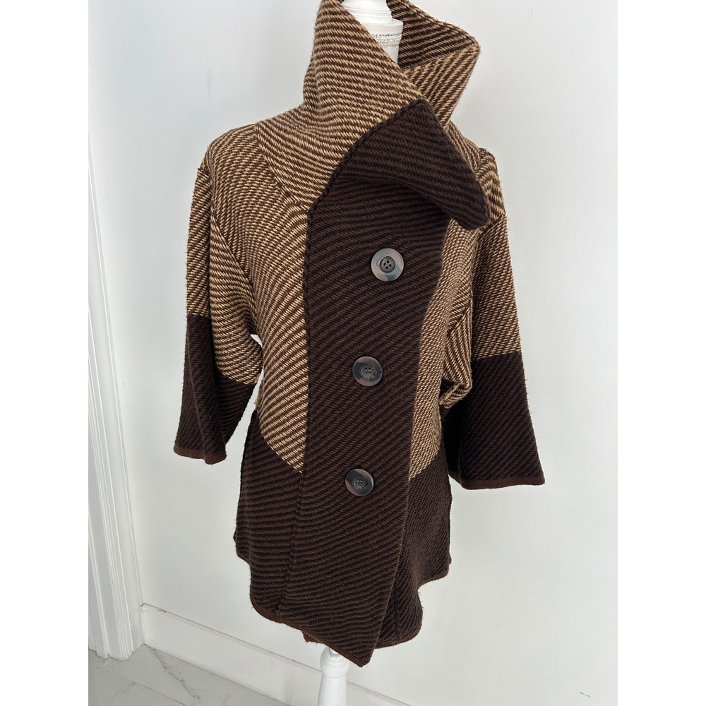 Carducci Womens Brown Colorblock Wool Blend Knit Cardigan Sweater Jacket Size M - Picture 7 of 10